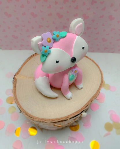 Pink Fox Cake Topper for Birthday and Baby Shower