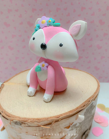 Pink Fox Cake Topper for Birthday and Baby Shower