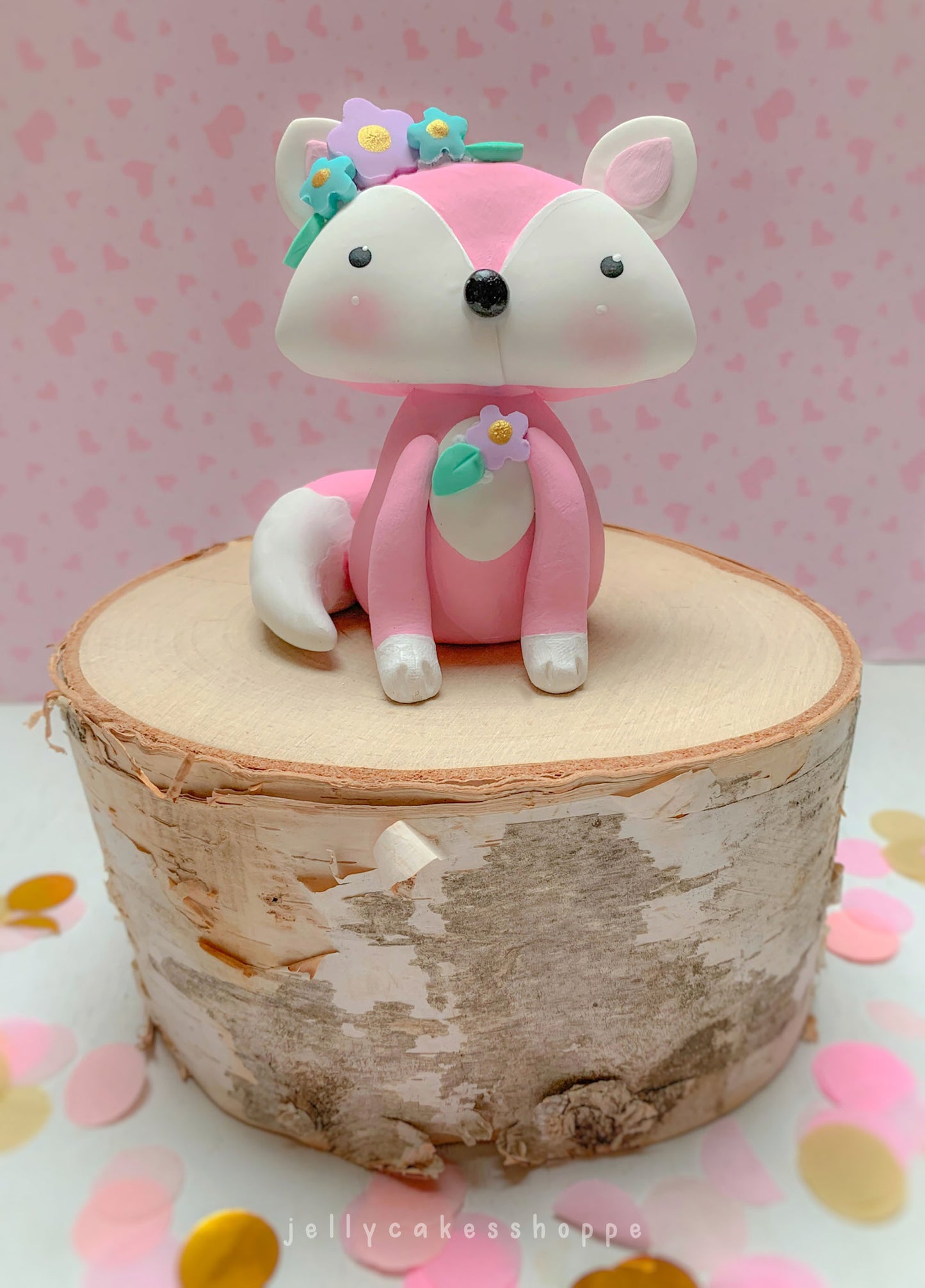 Pink Fox Cake Topper for Birthday and Baby Shower