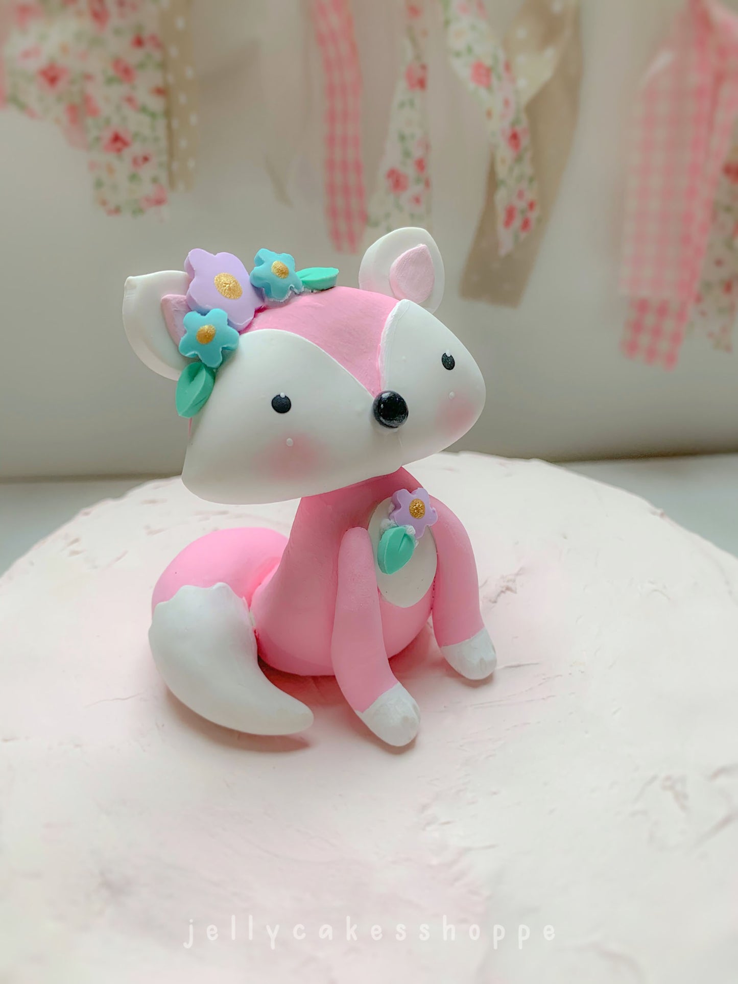 Pink Fox Cake Topper for Birthday and Baby Shower