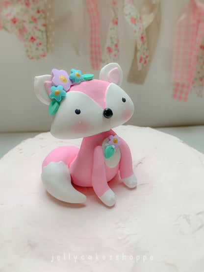Pink Fox Cake Topper for Birthday and Baby Shower