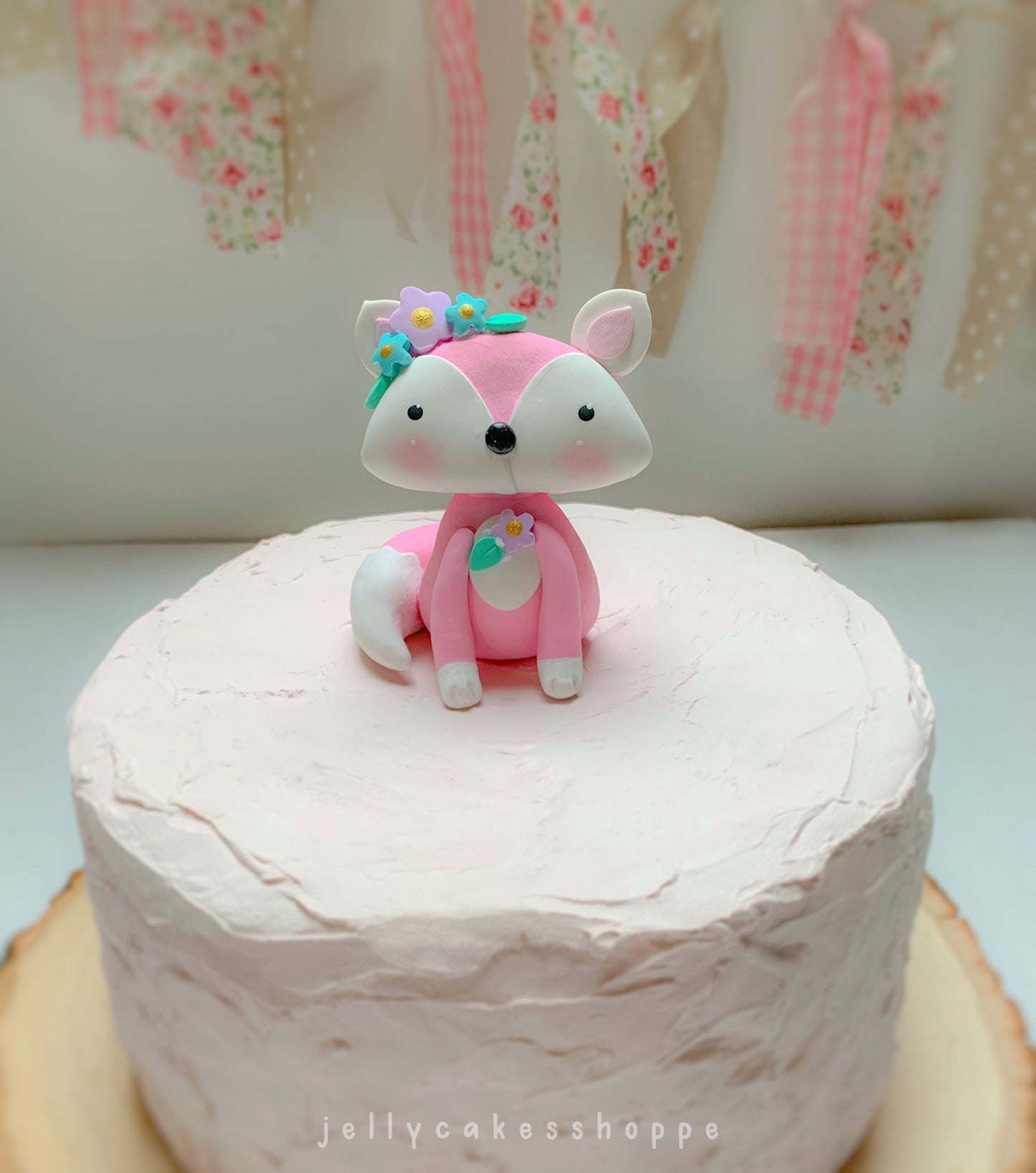 Pink Fox Cake Topper for Birthday and Baby Shower