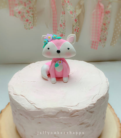 Pink Fox Cake Topper for Birthday and Baby Shower