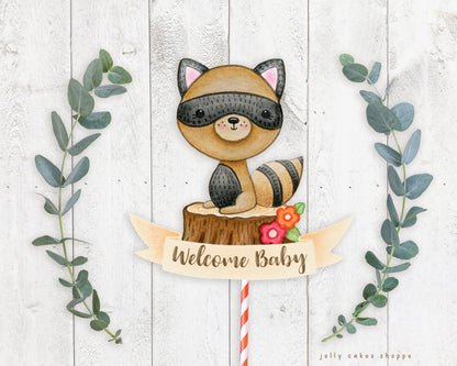 Woodland Raccoon Baby Shower Cake Topper for Boy, Baby Boy's 1st Birthday Cake Topper