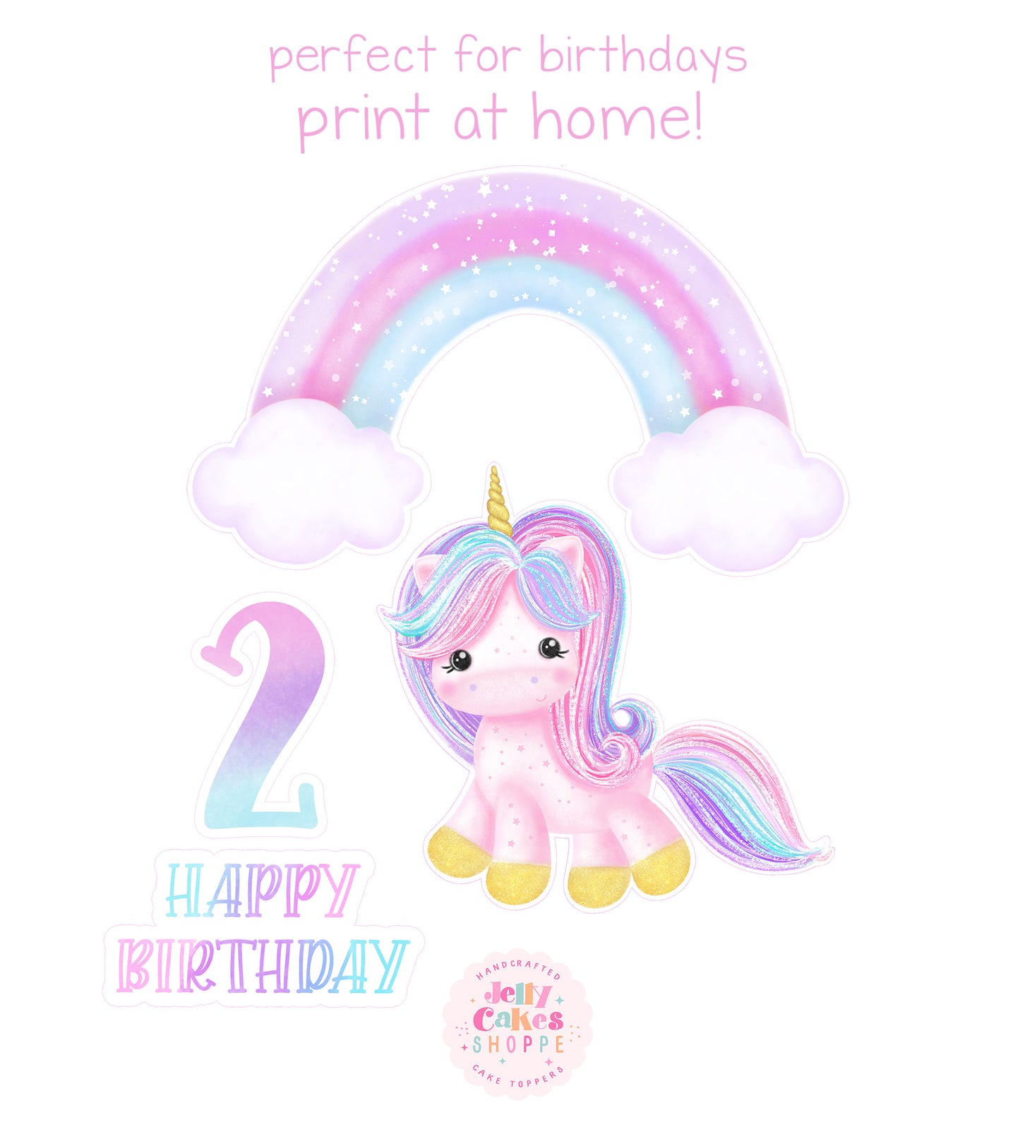 Printable Unicorn and Rainbow Cake Decorations