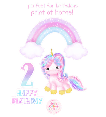 Printable Unicorn and Rainbow Cake Decorations