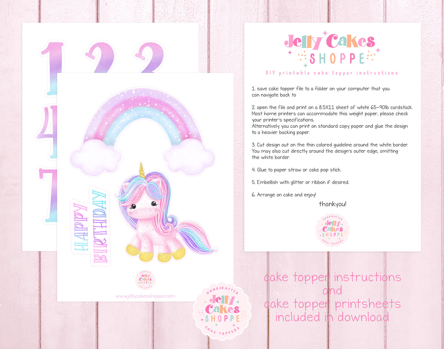 Printable Unicorn and Rainbow Cake Decorations