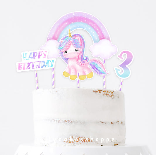 Printable Unicorn and Rainbow Cake Decorations