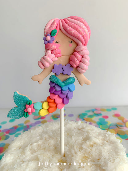 Rainbow Mermaid Cake Topper