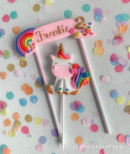 Personalized Rainbow Unicorn Cake Topper