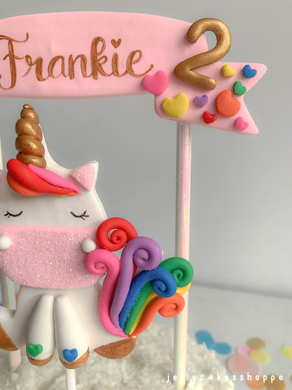 Personalized Rainbow Unicorn Cake Topper