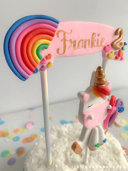 Personalized Rainbow Unicorn Cake Topper