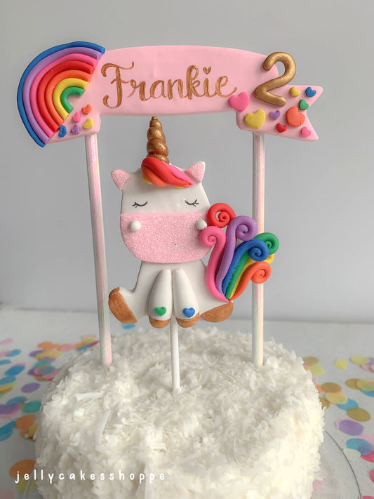 Personalized Rainbow Unicorn Cake Topper