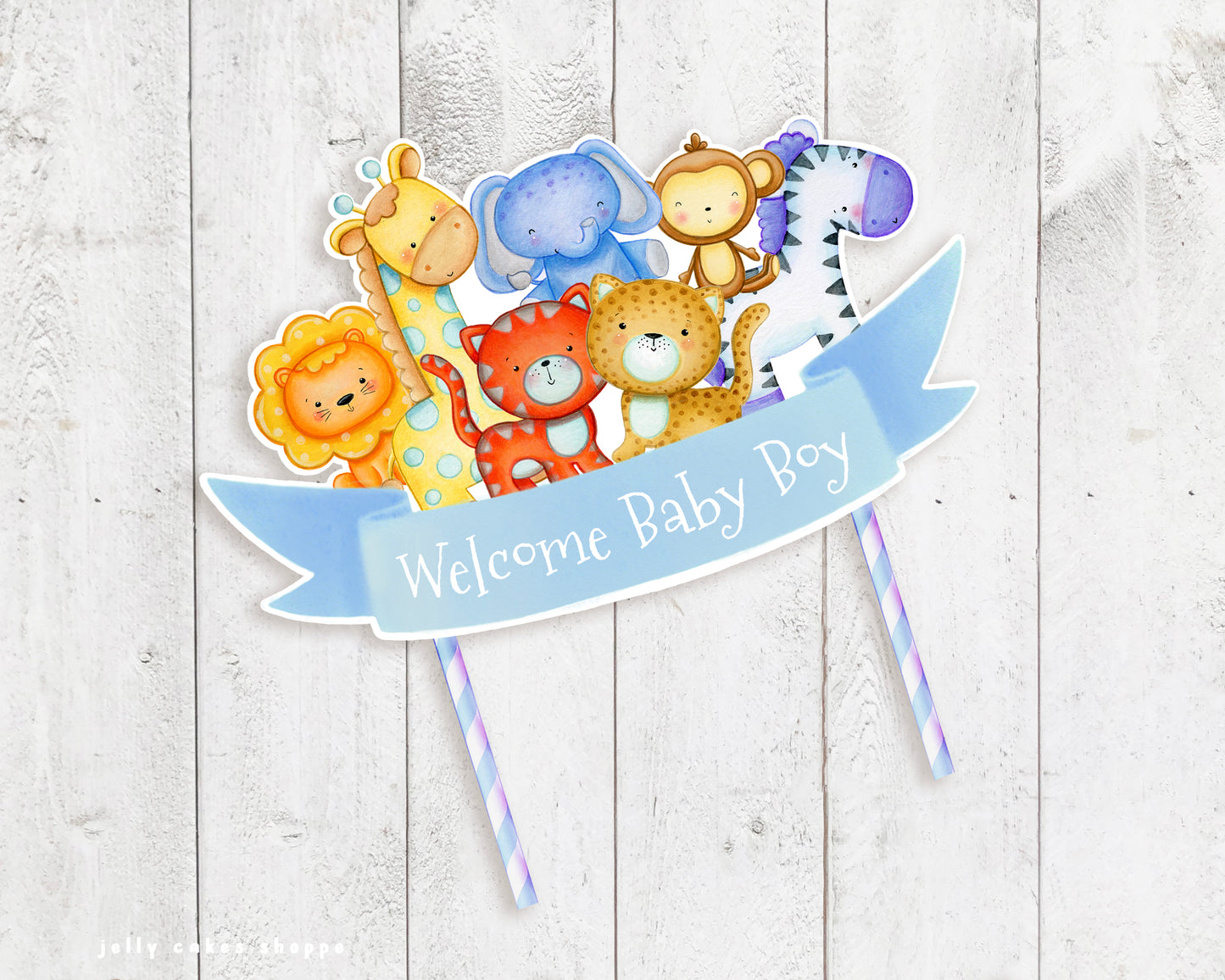 Safari Animals Cake Topper, Baby's 1st Birthday, Jungle Animals Baby Shower Cake Decoration