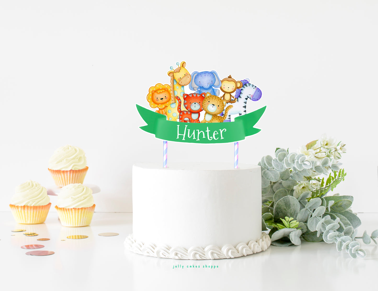 Safari Animals Cake Topper, Baby's 1st Birthday, Jungle Animals Baby Shower Cake Decoration