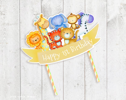 Safari Animals Cake Topper, Baby's 1st Birthday, Jungle Animals Baby Shower Cake Decoration
