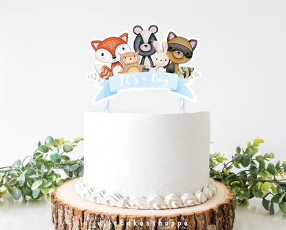 Woodland Animals Baby Shower Cake Topper for Boy, Baby's 1st Birthday Cake Topper