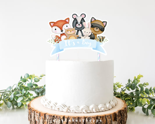 Woodland Animals Baby Shower Cake Topper for Boy, Baby's 1st Birthday Cake Topper