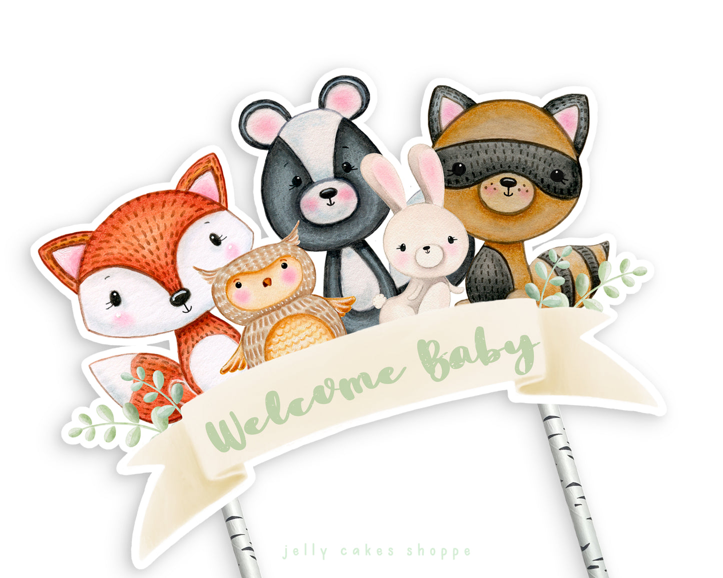 Woodland Animals Gender Neutral Baby Shower Cake Topper, Baby's 1st Birthday Cake Topper