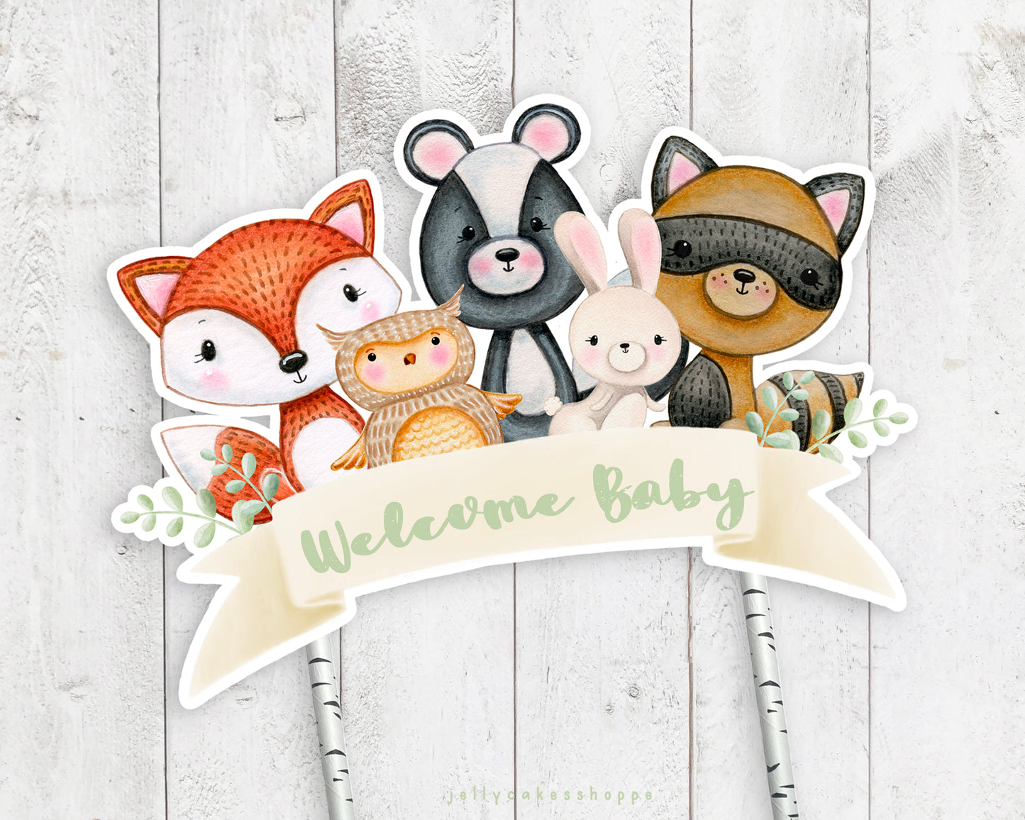 Woodland Animals Gender Neutral Baby Shower Cake Topper, Baby's 1st Birthday Cake Topper