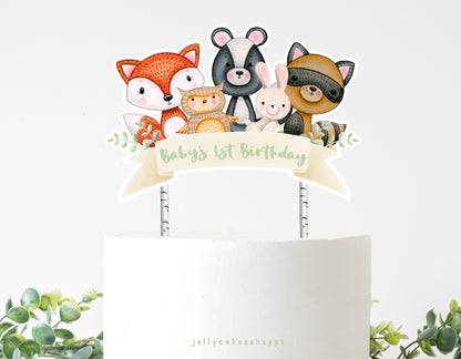 Woodland Animals Gender Neutral Baby Shower Cake Topper, Baby's 1st Birthday Cake Topper