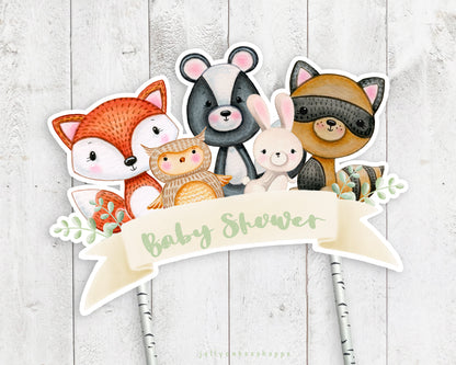 Woodland Animals Gender Neutral Baby Shower Cake Topper, Baby's 1st Birthday Cake Topper