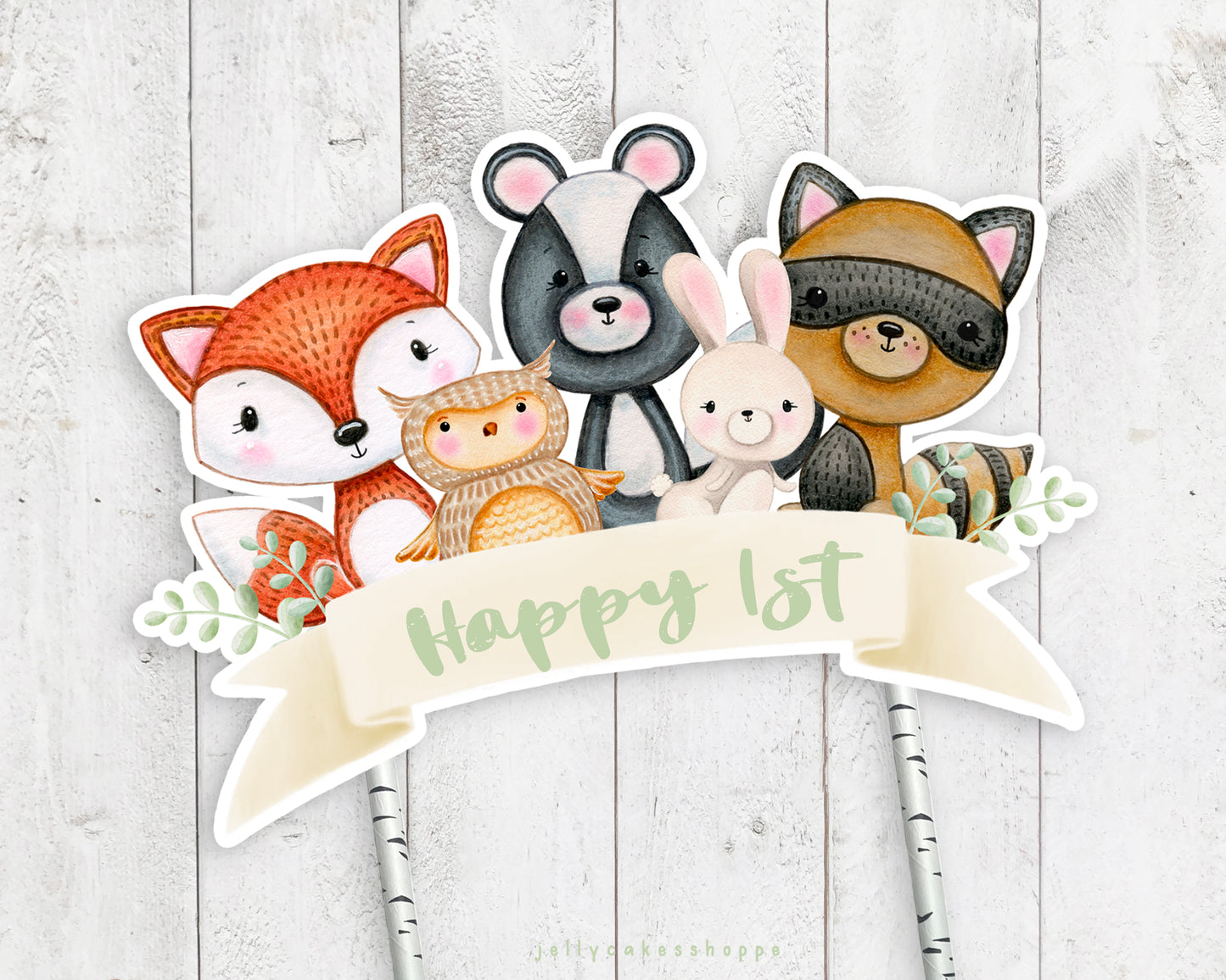 Woodland Animals Gender Neutral Baby Shower Cake Topper, Baby's 1st Birthday Cake Topper