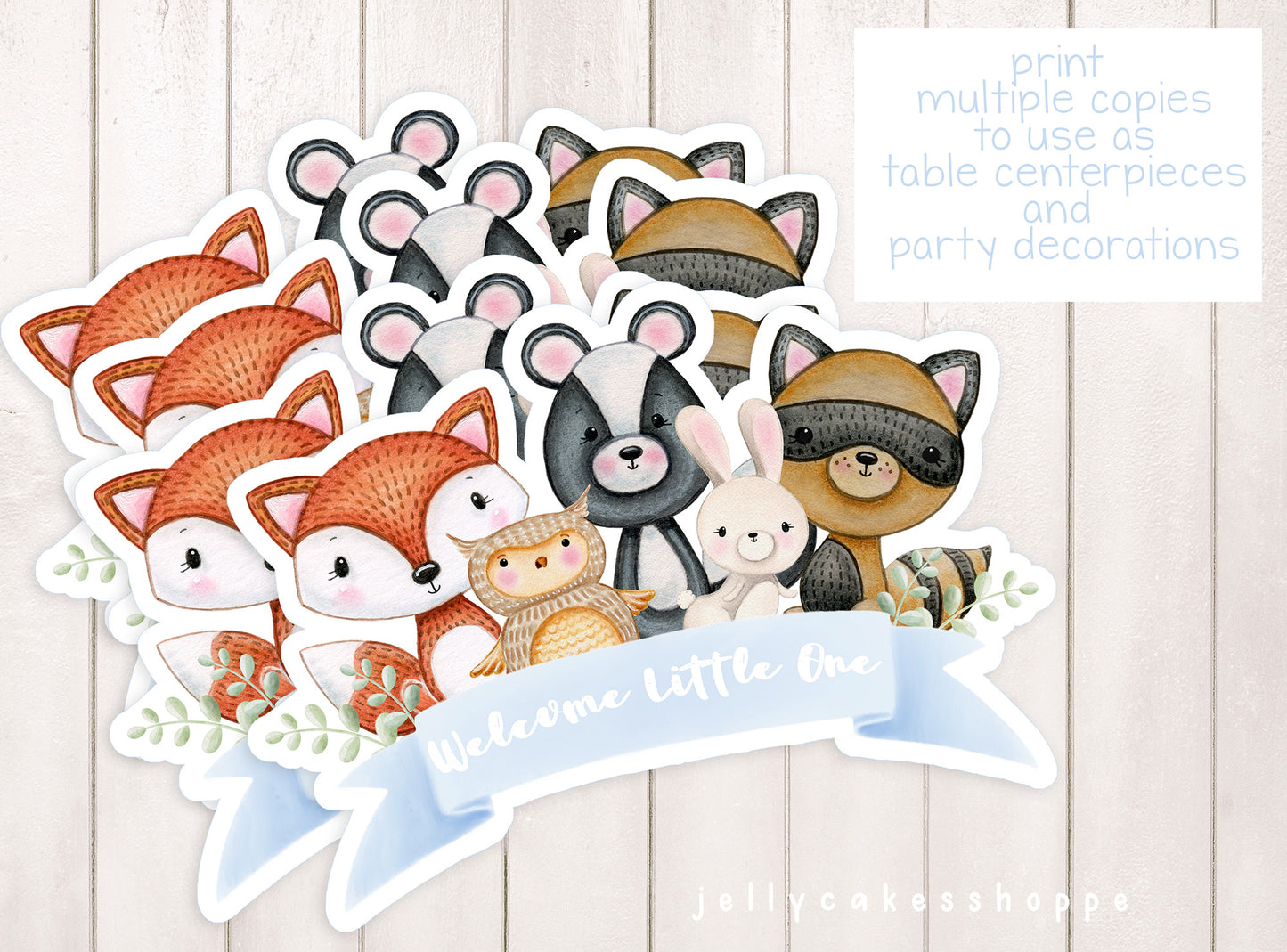 Printable Woodland Animals Cake Topper for Boy Baby Shower