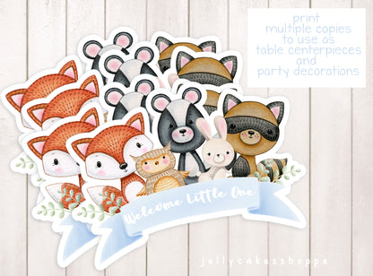 Printable Woodland Animals Cake Topper for Boy Baby Shower
