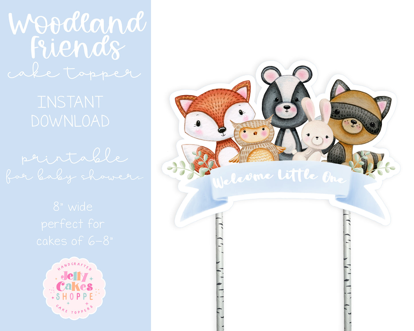 Printable Woodland Animals Cake Topper for Boy Baby Shower