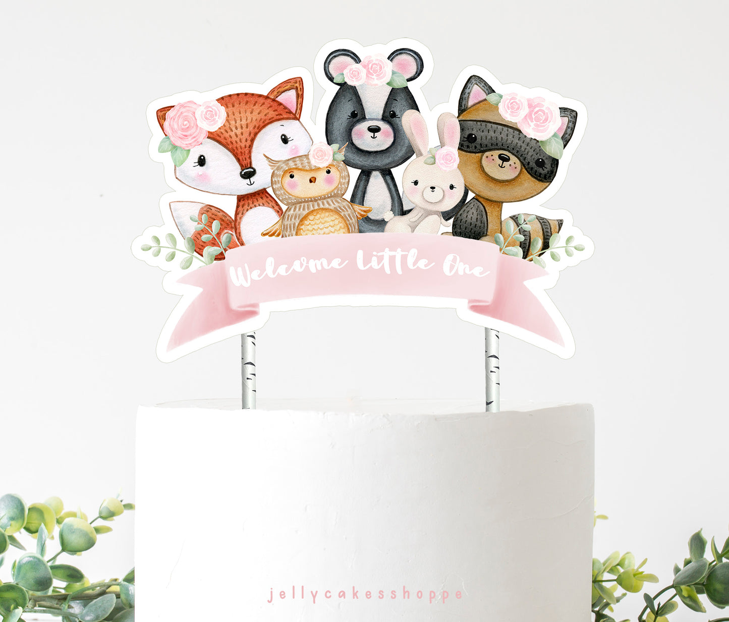 Printable Woodland Animals Cake Topper for Girl Baby Shower