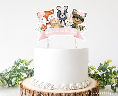 Printable Woodland Animals Cake Topper for Girl Baby Shower