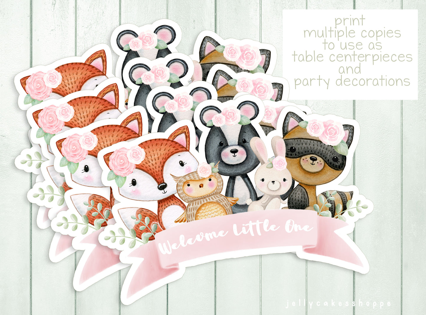 Printable Woodland Animals Cake Topper for Girl Baby Shower