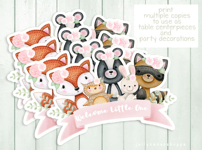 Printable Woodland Animals Cake Topper for Girl Baby Shower