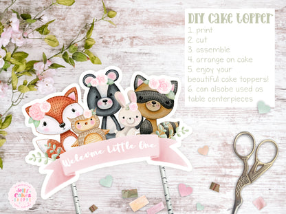 Printable Woodland Animals Cake Topper for Girl Baby Shower