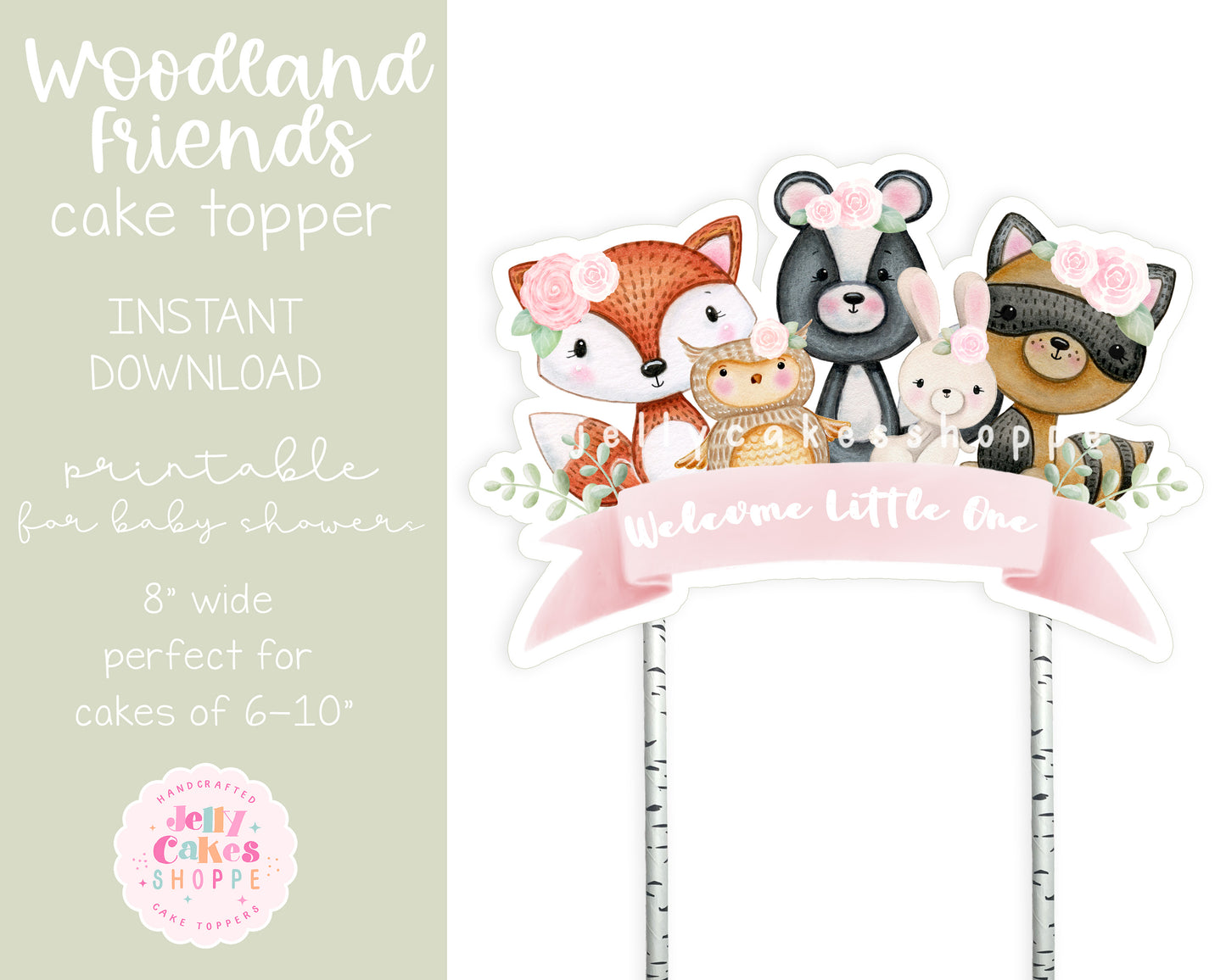 Printable Woodland Animals Cake Topper for Girl Baby Shower