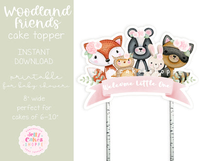 Printable Woodland Animals Cake Topper for Girl Baby Shower