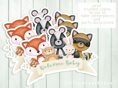 Printable Woodland Animals Cake Topper for Gender Neutral Baby Shower