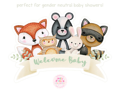 Printable Woodland Animals Cake Topper for Gender Neutral Baby Shower