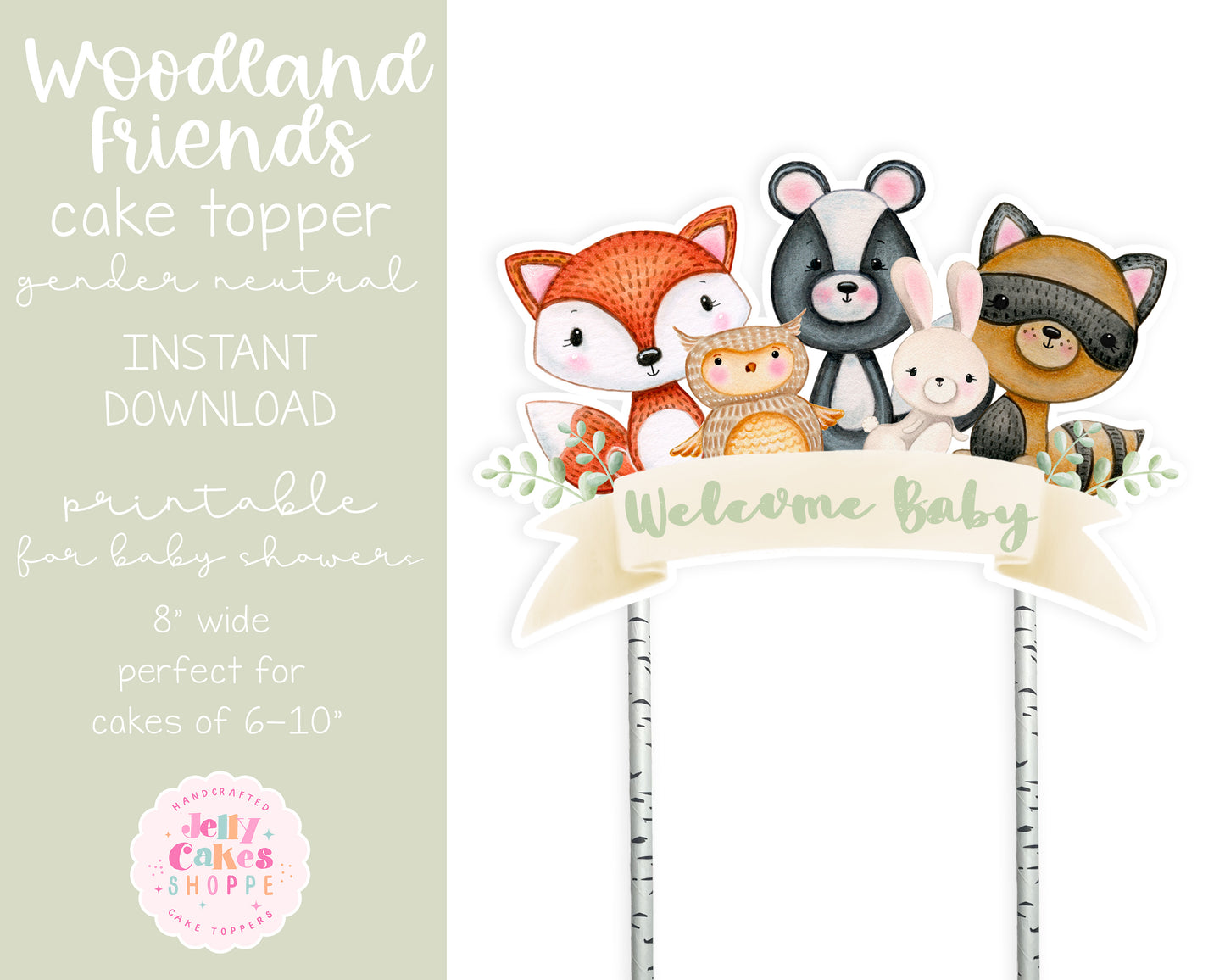 Printable Woodland Animals Cake Topper for Gender Neutral Baby Shower