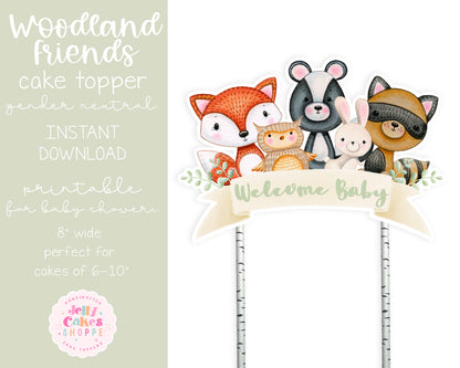 Printable Woodland Animals Cake Topper for Gender Neutral Baby Shower
