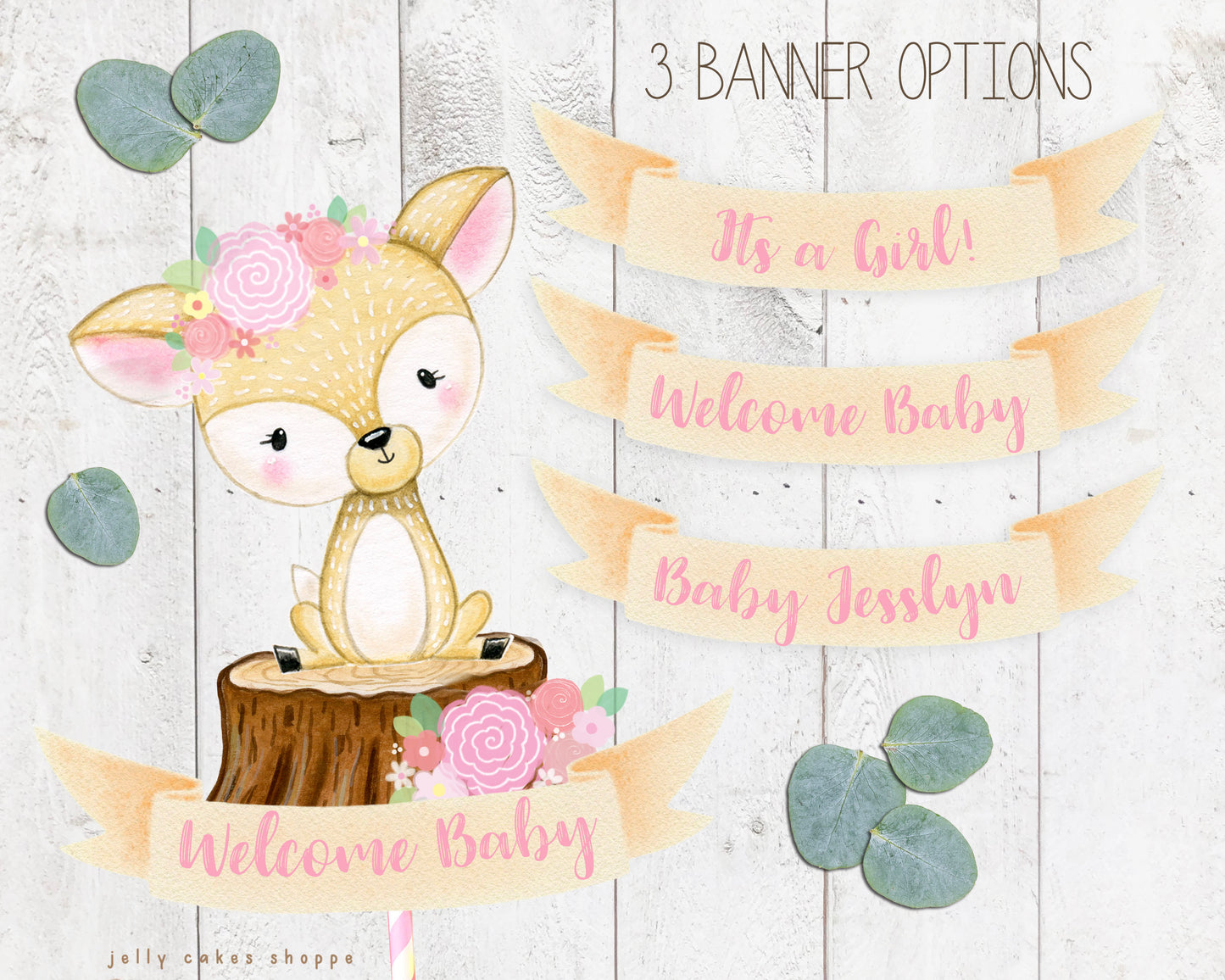 Woodland Deer Baby Shower Cake Topper for Girl, Baby Girl's 1st Birthday Cake Topper