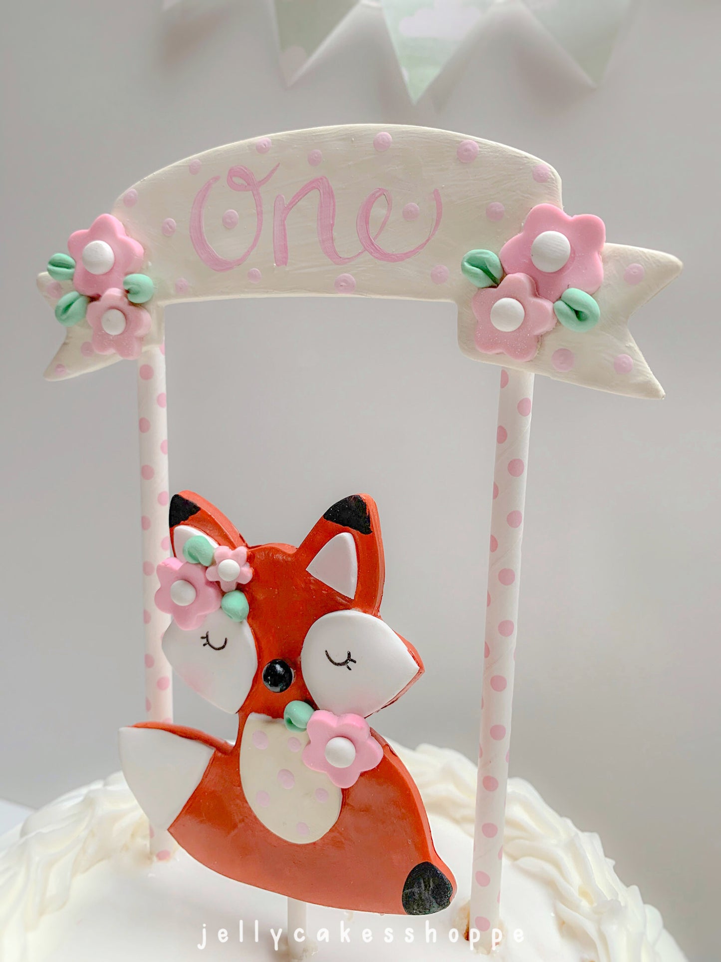 Woodland Fox 1st Birthday Cake Topper for Girl