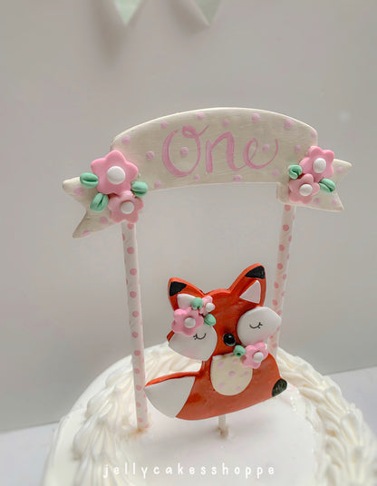 Woodland Fox 1st Birthday Cake Topper for Girl