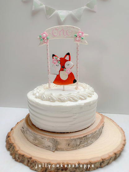 Woodland Fox 1st Birthday Cake Topper for Girl