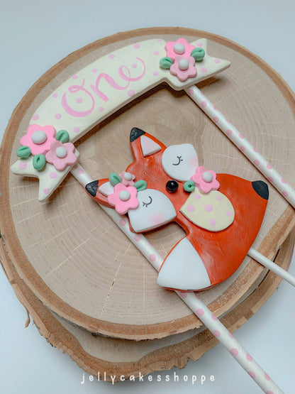 Woodland Fox 1st Birthday Cake Topper for Girl