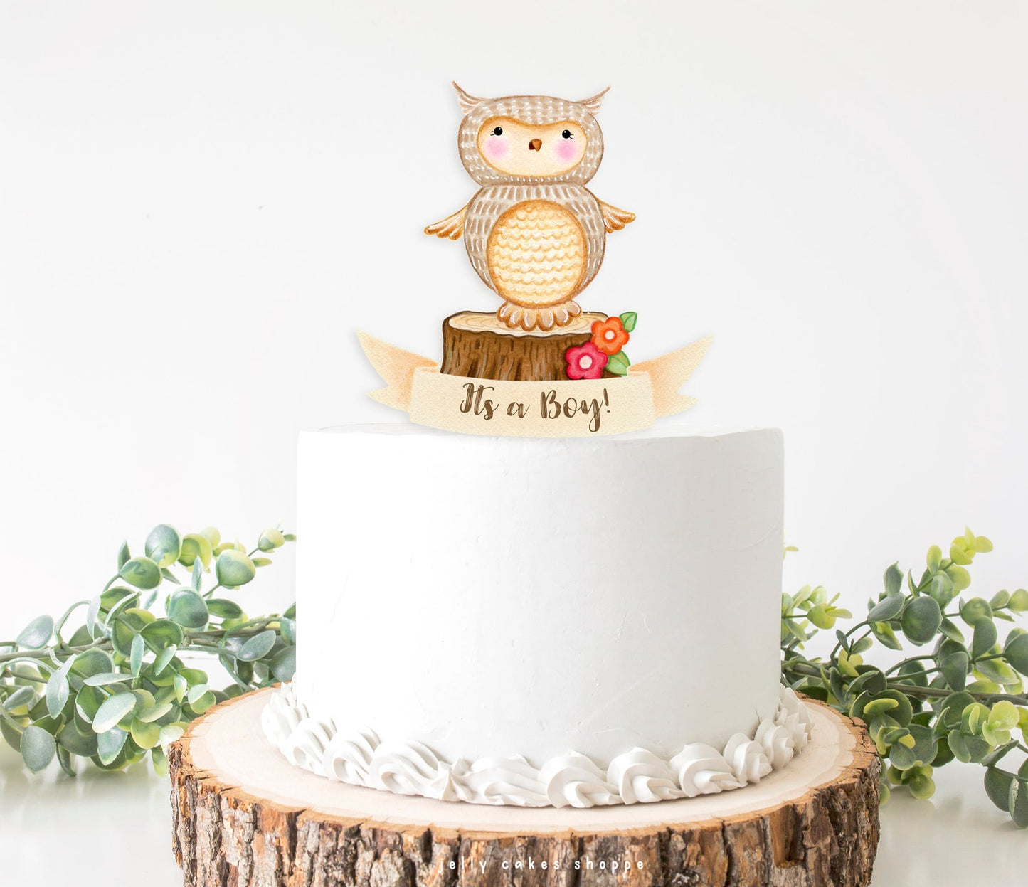 Woodland Owl Baby Shower Cake Topper for Boy, Baby Boy's 1st Birthday Cake Topper