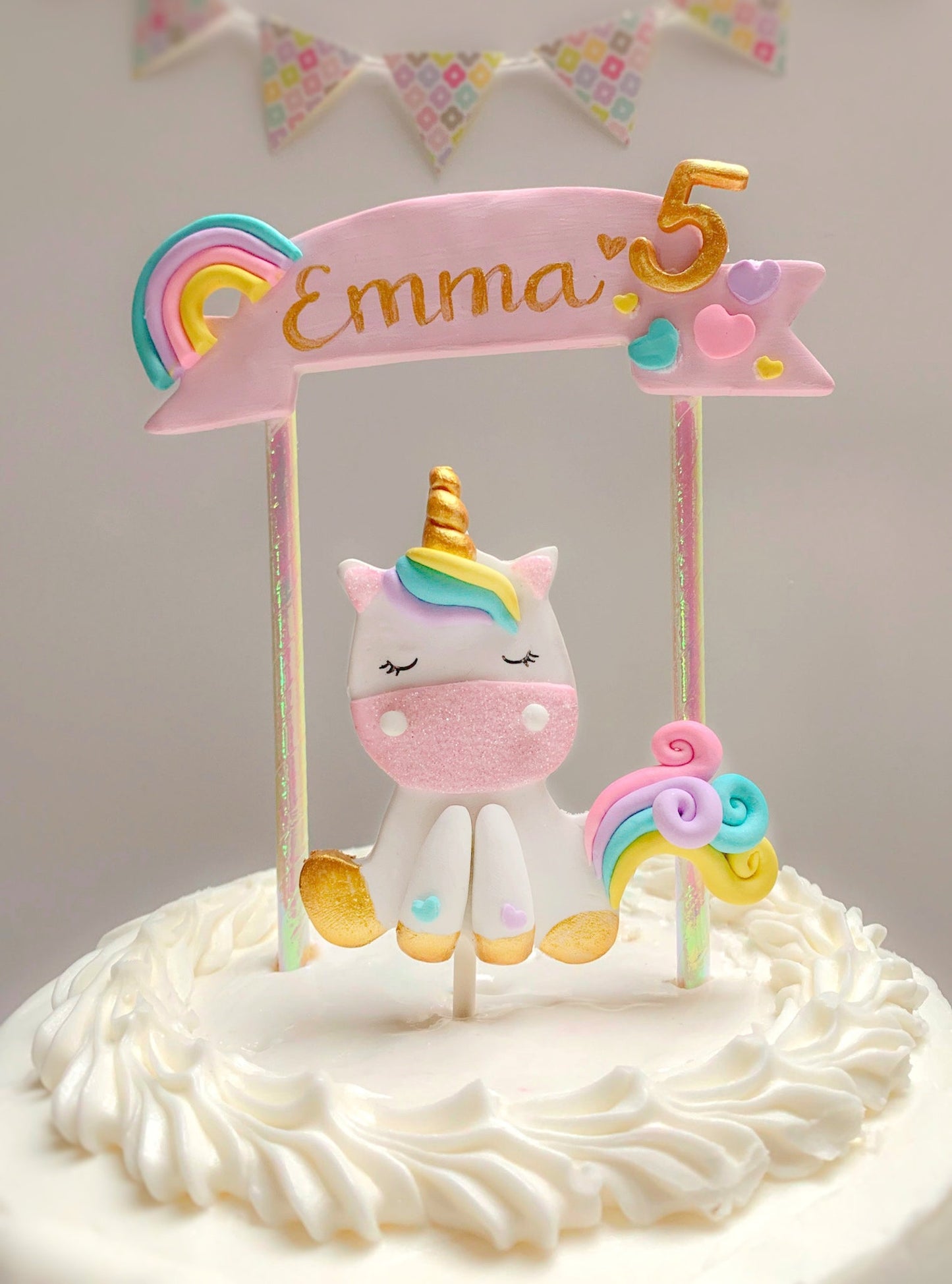 Rainbow Unicorn Cake Topper with Pink Banner