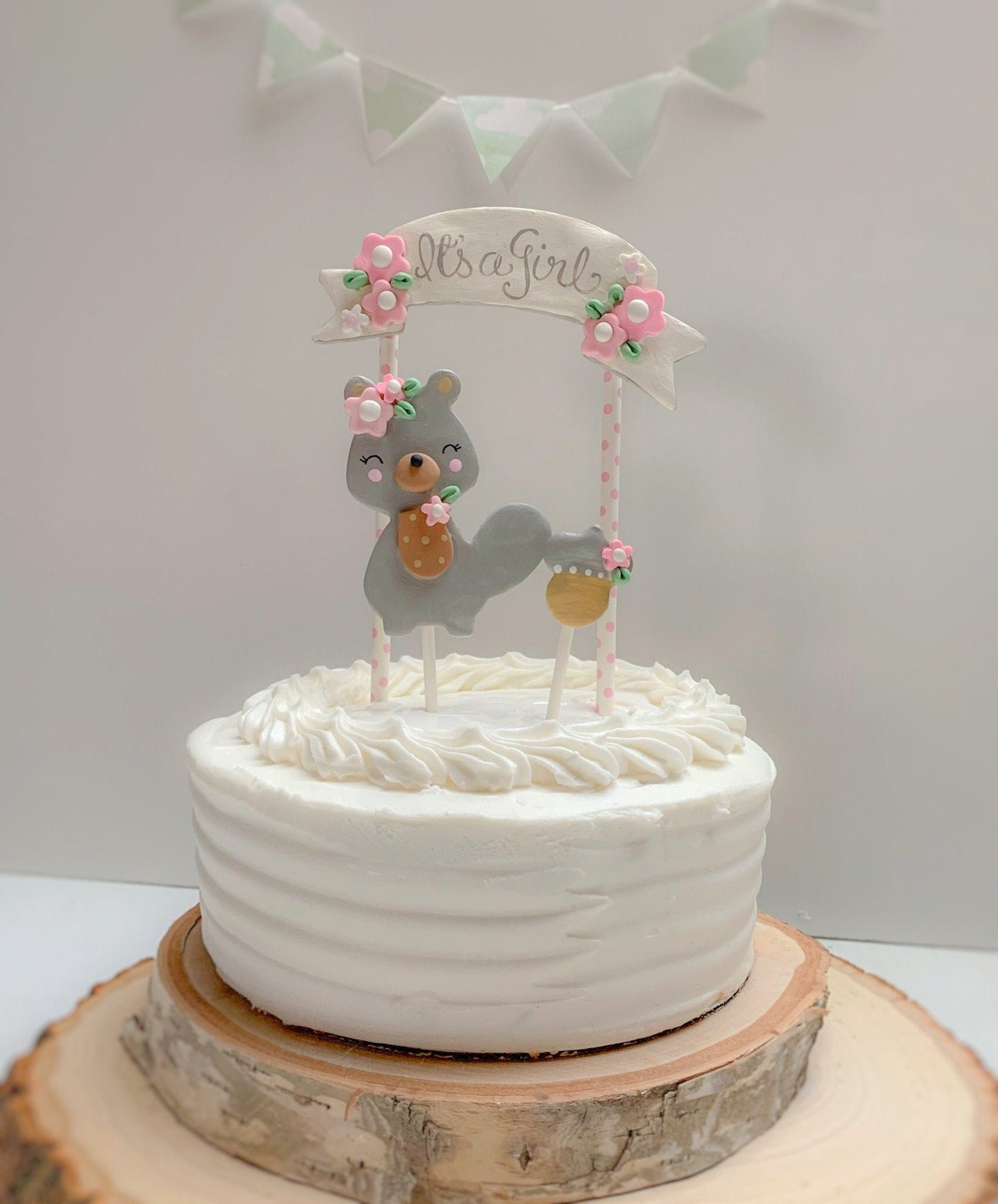 Woodland Animal Baby Shower Cake Topper for Girl, Cute Squirrel Cake Topper