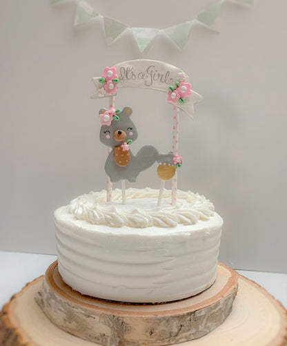 Woodland Animal Baby Shower Cake Topper for Girl, Cute Squirrel Cake Topper